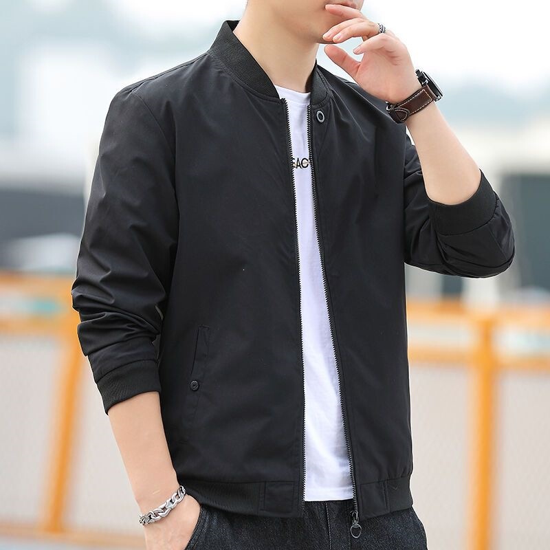 2026 Spring/Autumn Lightweight Baseball Collar Jacket Men's Casual Outerwear Simple Short Windbreaker Coat Top