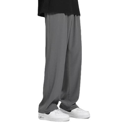 Men's Summer Thin Casual Pants with Ice Silk, Trendy Korean Style, Droopy Wide Straight Leg Pants