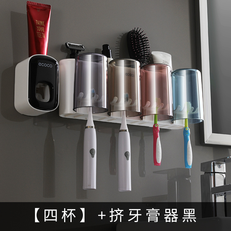 Rack de cepillo de dientes de baño colgado en la pared sin perforación Rack de cepillo de dientes Rack de almacenamiento de tazas de enjuague Rack de baño Rack de tazas de dientes
