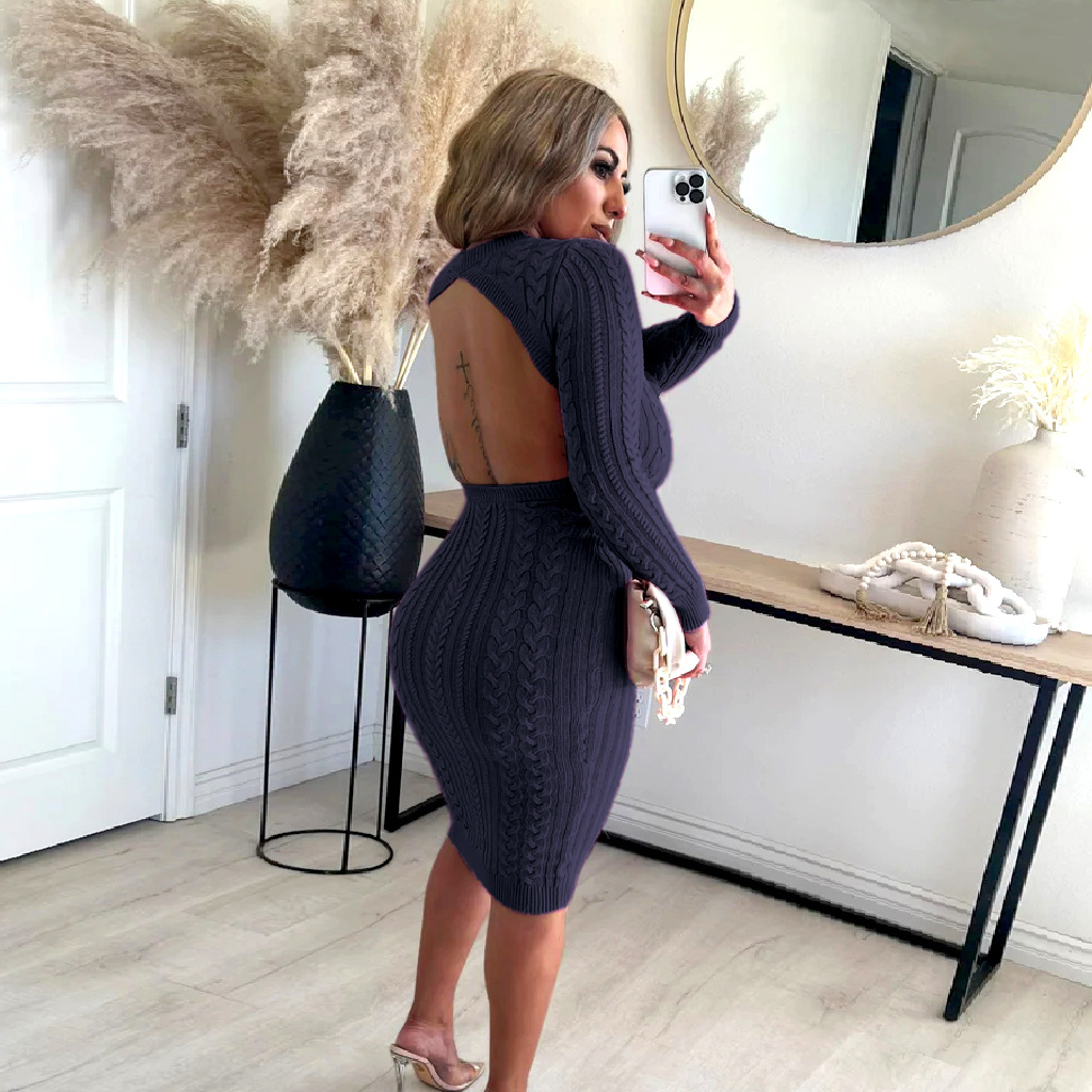 Robe pull pour femmes, couleur unie, Sexy, mode, F301_voghion.com