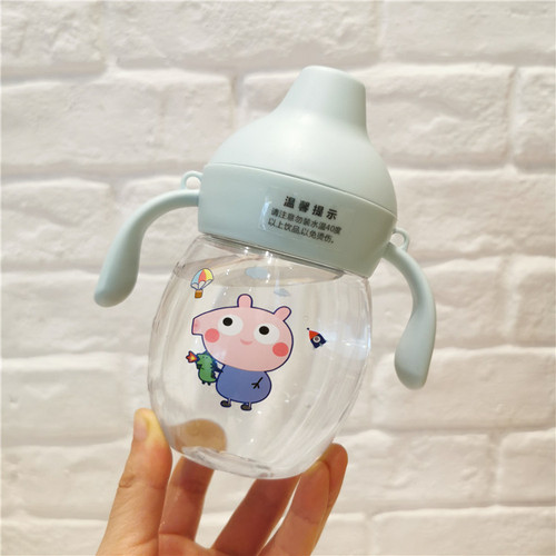 Newborn Baby Duckbill Cup Cute Cartoon Pig with Handle Learning Drinking Cup Baby Plastic Strap Water Bottle