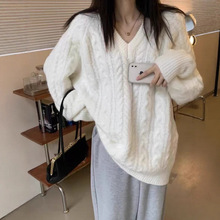 韩版V领软糯麻花针织衫上衣2025秋冬新款宽松慵懒风百搭套头毛衣