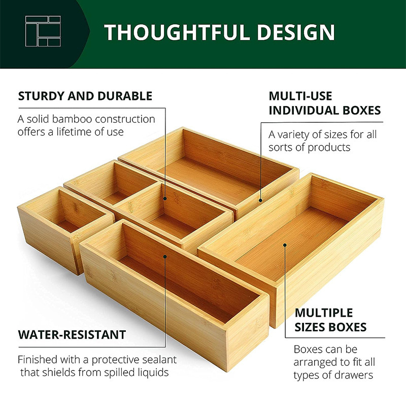 竹制桌面收纳盒简约木质办公室文具杂物整理多规格实木抽屉储物盒