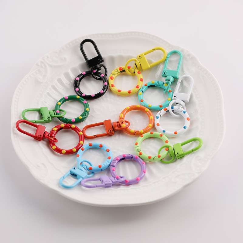 Candy-Colored Lacquered Polka Dot Spring Ring Door Buckle Combination Keychain DIY Handmade Key Ring Bead Pendant Accessories Candy-Colored Lacquered Polka Dot Spring Ring Door Buckle Combination Keychain DIY Handmade Key Ring Bead Pendant Accessories