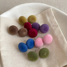 秋冬新款彩色植绒馒头珠子耳钉女简约气质个性百搭时尚耳环耳饰