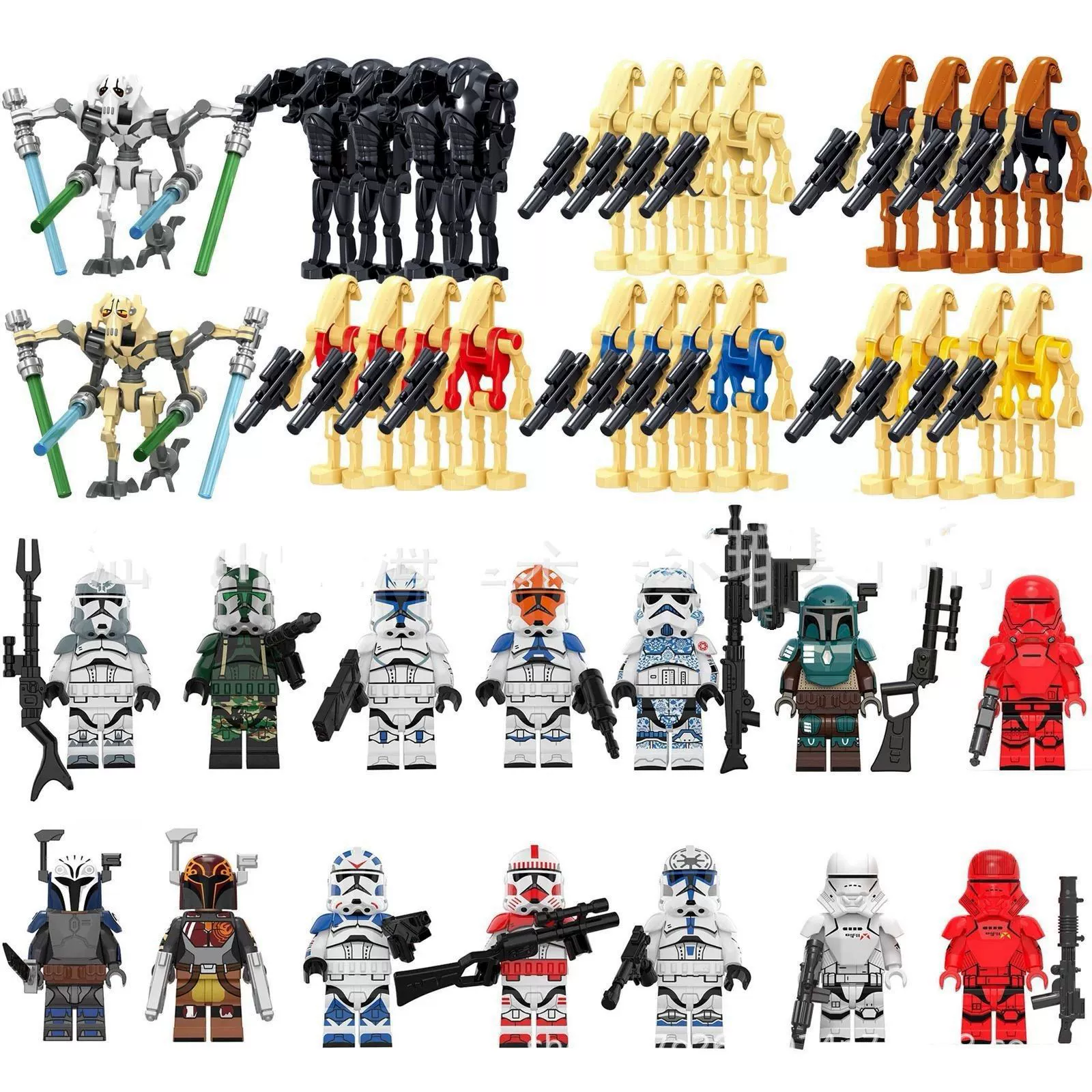 Minifigure set — assorted robot & soldier figures, mixed packs 8–120 pcs, combinable