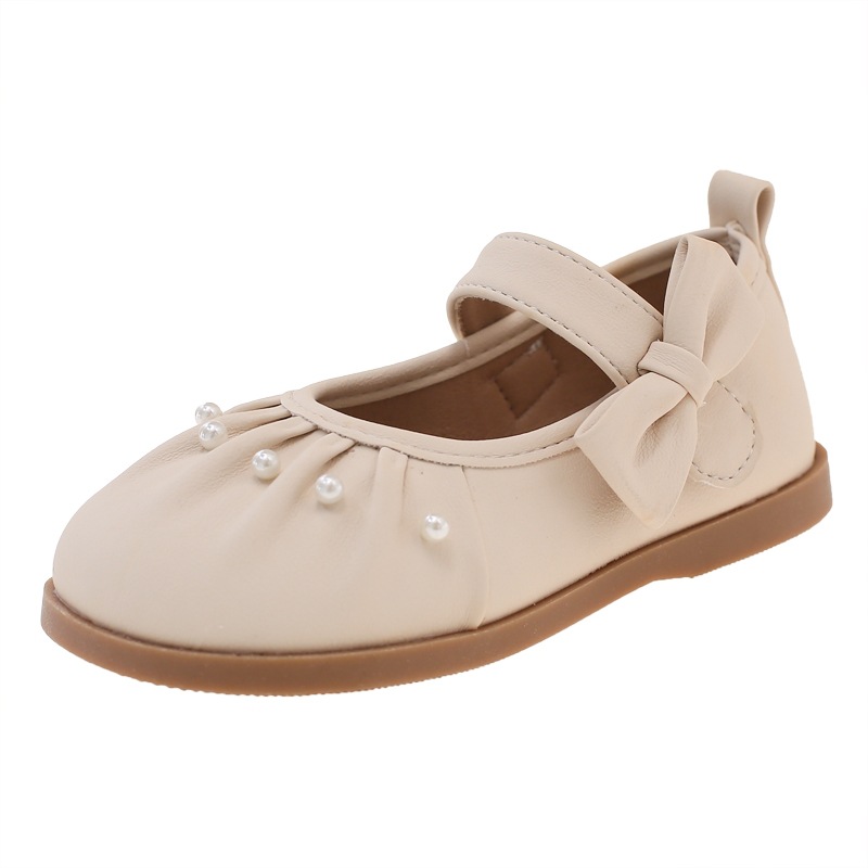 Zapatos de cuero para niñas 2025 nuevo estilo primavera y otoño estilo extranjero para niñas arco con suela suave zapatos de princesa zapatos de perla de moda para niños