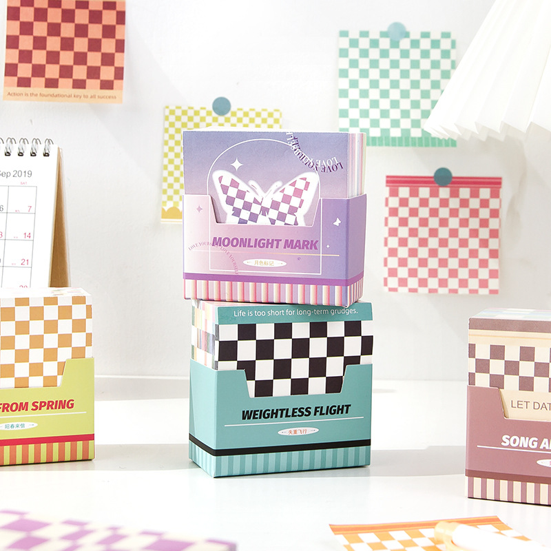 寄語 信月詩集棋盤格便簽本 留言備忘便條diy素材打底紙400張 5款