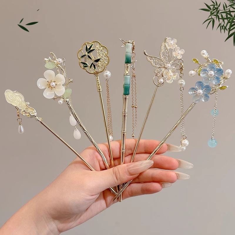 Nuevo estilo antiguo chino flores pinzas de cabello de mujer de alta calidad pinzas de cabello de cabello de cabello de mariposa de estilo chino