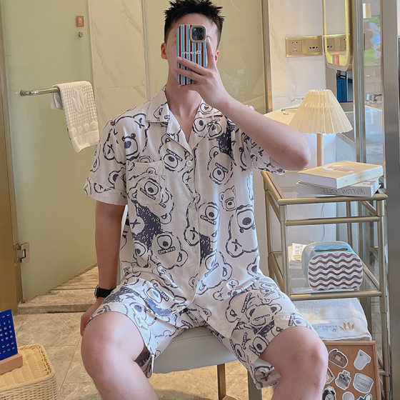 Men's Pajamas Summer Cotton Silk Short-sleeved 2024 New Cardigan Home Clothes Summer Thin Plus Size Two-piece Suit