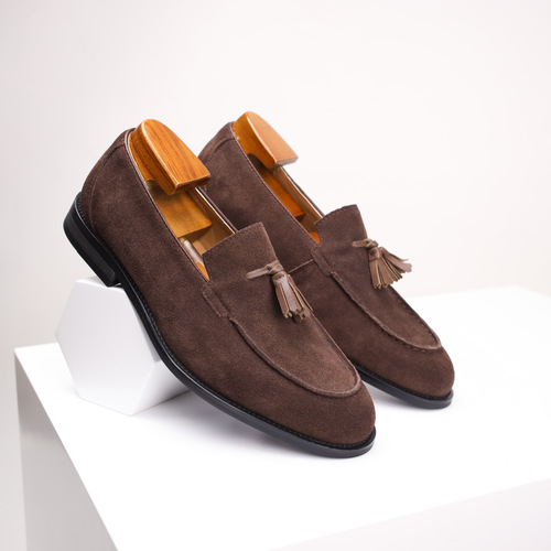 Summer Fringe Casual Men's Leather Shoes Slip-On Loafers with British Style Slip-On Sanding Business Loafers for Men Fashion Single Shoes