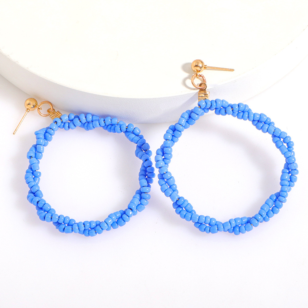 New Bohemian Holiday Style Colored Beads Earrings Double Twisted Big Circle Earrings Ethnic Style Accessories display picture 9