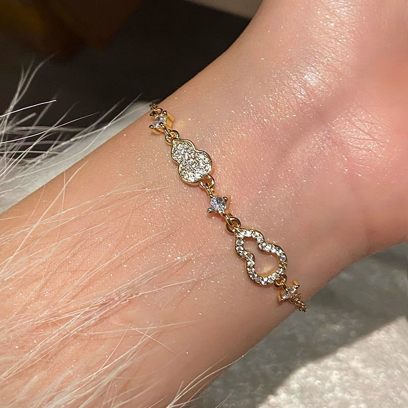New Chinese-Style Gold Full Diamond Gourd Bracelet 2025 New Light Luxury High-End Simple Fashion Elegant Stackable Jewelry
