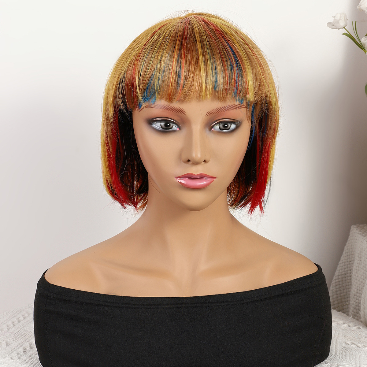 Transfronterizo nuevo marrón gradiente largo recto 12 pulgadas sin encaje pelo recto europeo y brasileño peluca