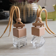 Car Air Freshener Empty Bottle Glass Square Bottle Car Hook Air Freshener Bottle Wood with Horizontal Rod Beech Wood Lid