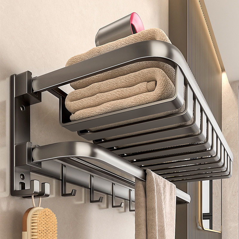 Bath Towel Rack Toilet Punch-free Bathroom Rack Integrated Hanger Toilet Storage Rack Space Aluminum Towel Rack Gun Ash Bath Towel Rack Toilet Punch-free Bathroom Rack Integrated Hanger Toilet Storage Rack Space Aluminum Towel Rack Gun Ash