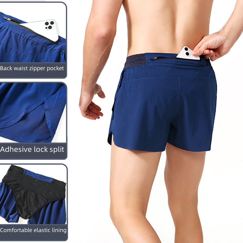Quick-Dry Shorts European and American Style Loose Breathable Faux Two-Piece Outdoor Fitness Pants Anti-Exposure Running Sports Anti-Exposure Design