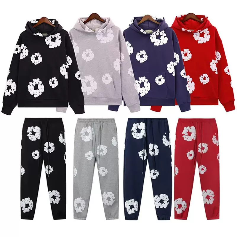 跨境爆款欧码大码热销秋冬新款发泡印花连帽卫衣长裤套装工厂批发