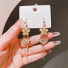 Fashionable long earrings with tassels, design South Korean goods, cat's eye, flowered, trend of season