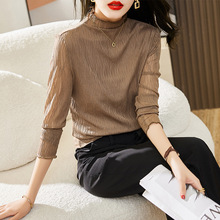 纱网打底衫女内搭2025春秋冬新款修身洋气半高领长袖蕾丝小衫上衣