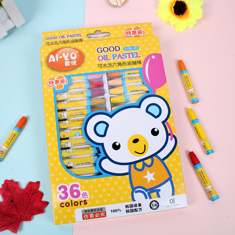 Venta al por mayor lavable pintura al óleo palo estudiante pintura cepillo traje dibujos animados niños color pluma crayón graffiti color pintura palo