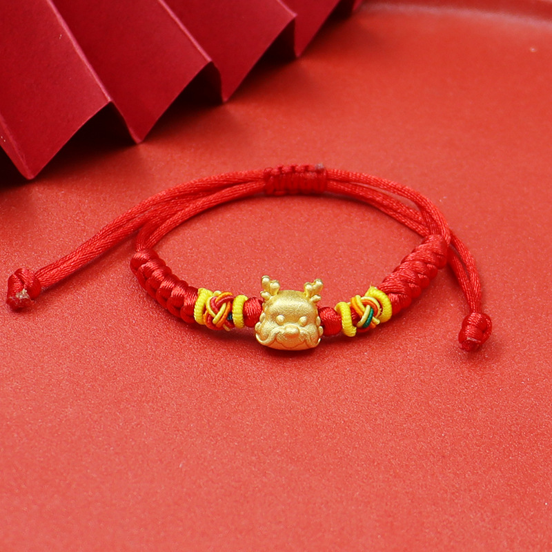 Dragon año Zodiaco año dragón rojo cuerda pulsera doce Zodiaco dragón pareja suerte cuentas pulsera tejida a mano
