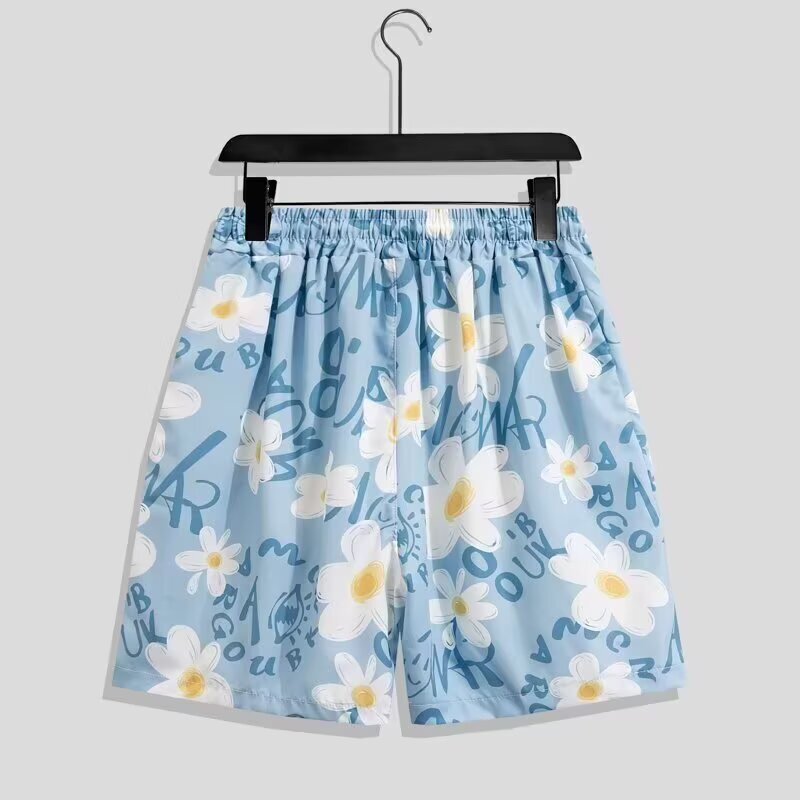 Simple and new Japanese-style trendy orange-yellow floral print sporty casual versatile loose Hawaiian-style beach shorts Simple and new Japanese-style trendy orange-yellow floral print sporty casual versatile loose Hawaiian-style beach shorts