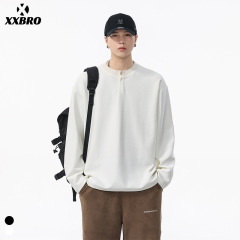 xxbro男装#秋冬款重磅360g亨利领肌理感打底衫休闲宽松百搭T恤男