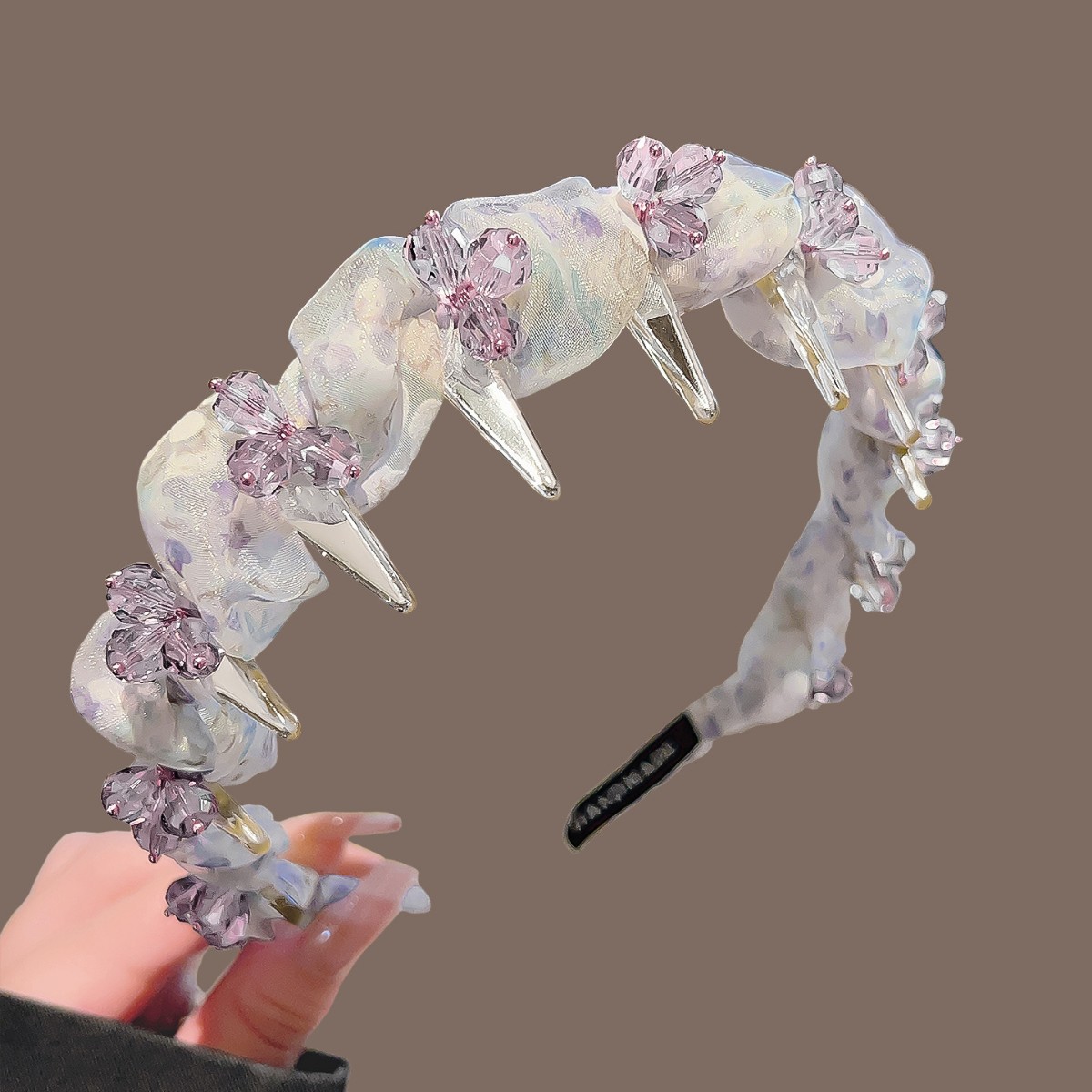 #328 purple floral crystal flower headband