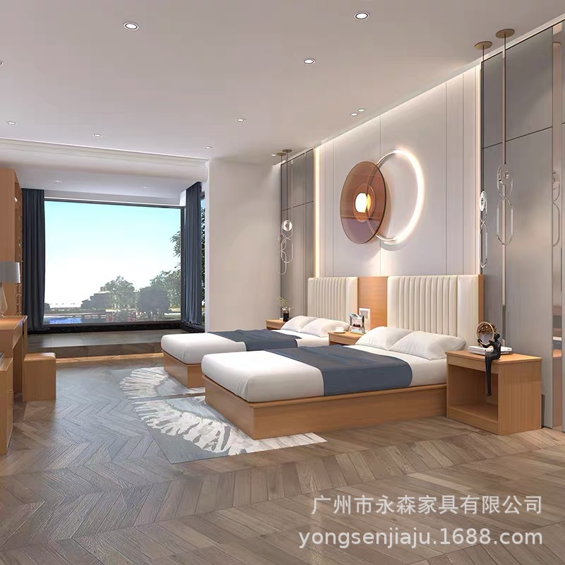 宾馆家具双人床民宿公寓式床箱电视柜出租屋单人客房酒店标间全套-阿里巴巴