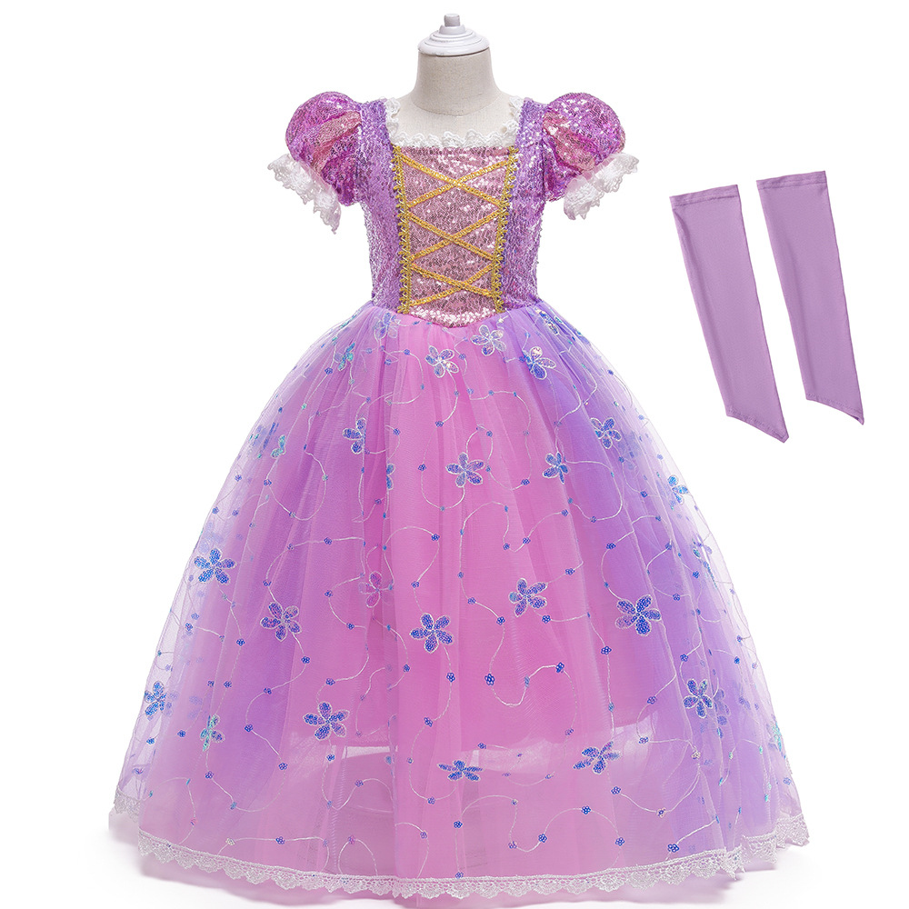Halloween de pelo largo princesa vestido de lentejuelas medio y grande niños Sofía bordado princesa vestido niños pasarela espectáculo traje