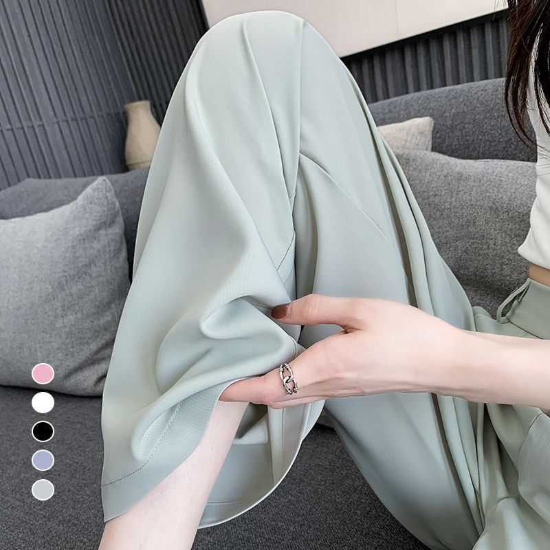 Green suit pants women's summer thin ice silk shaking cool pants small chiffon nine-point drape wide leg pants Green suit pants women's summer thin ice silk shaking cool pants small chiffon nine-point drape wide leg pants