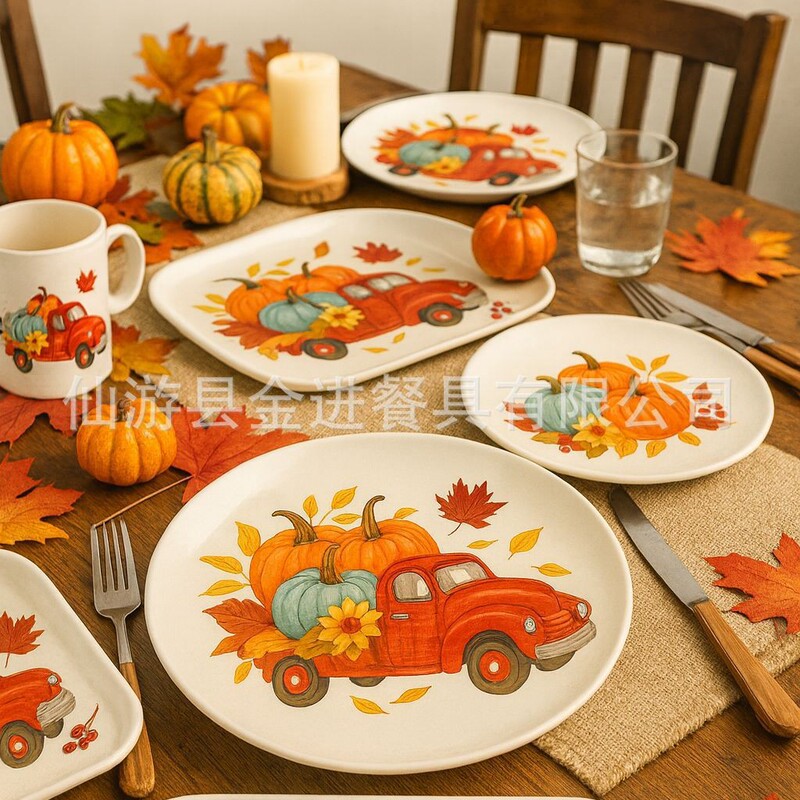 Autumn Harvest Pumpkin Series Melamine Tableware 11inch Dinner Plates + 8inch Salad Plates Hot Selling Model for Cross-Border Foreign Trade