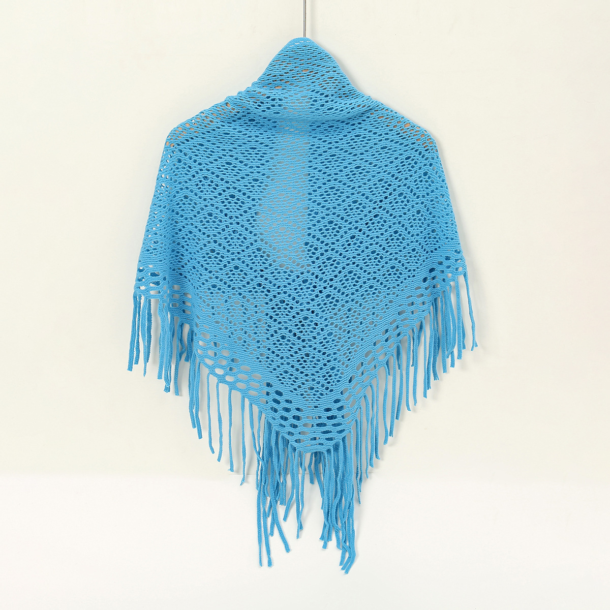European and American New Style Knitted Tassel Triangle Scarf for Spring, Summer, and Autumn, Hollow Artistic Lazy Style Knitted Cardigan with Shawl