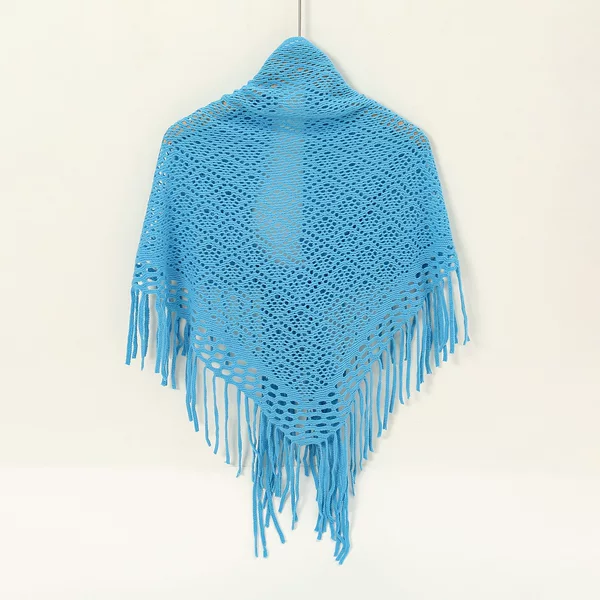 European and American New Style Knitted Tassel Triangle Scarf for Spring, Summer, and Autumn, Hollow Artistic Lazy Style Knitted Cardigan with Shawl