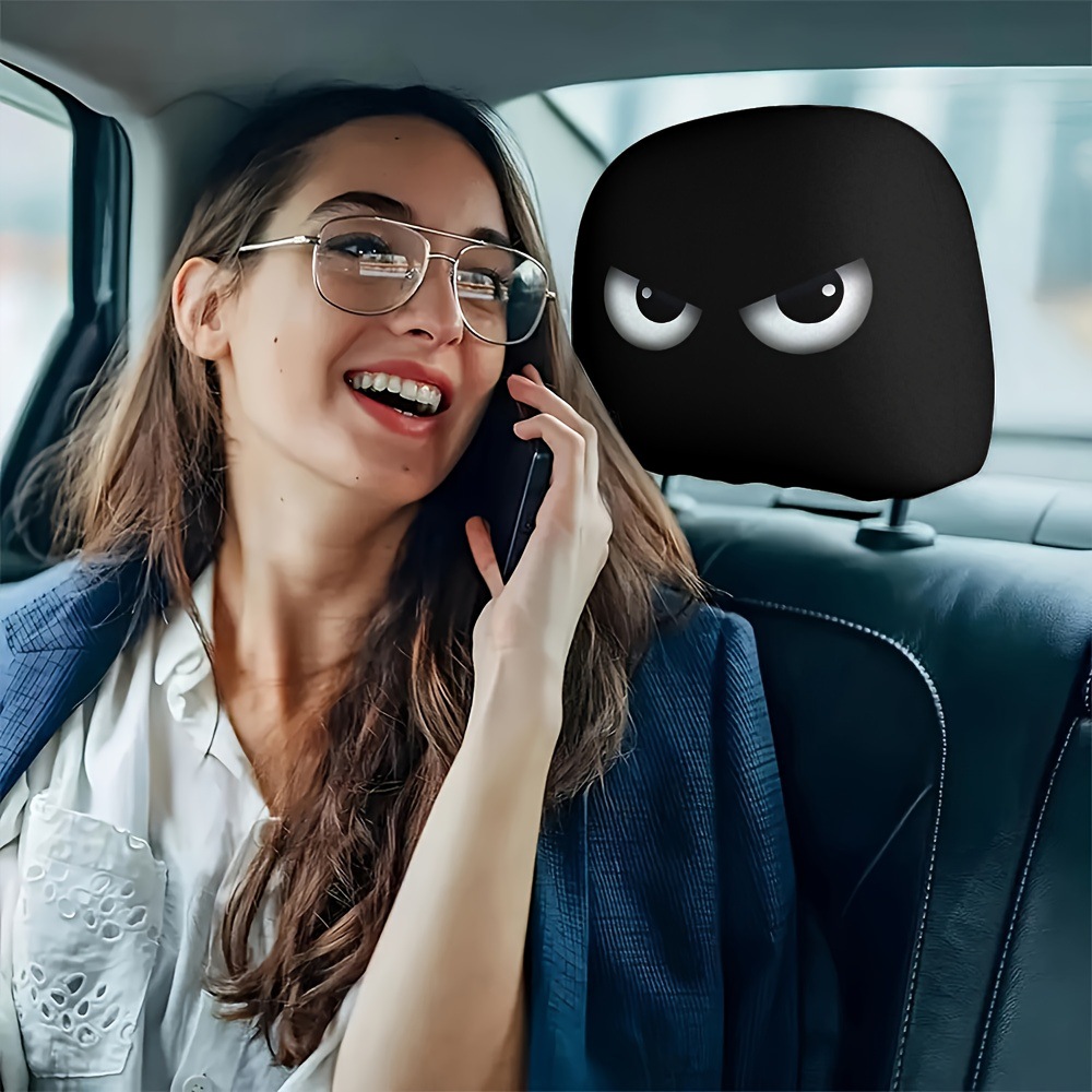 Car Headrest Cover with Black Mysterious Eye Print, Can Be Customized with Label and Image, Popular Cross-Border Product, Universal