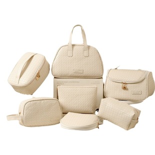 Cross-border new pu woven pattern cosmetic bag large capacity portable storage bag double zipper head portable travel wash bag