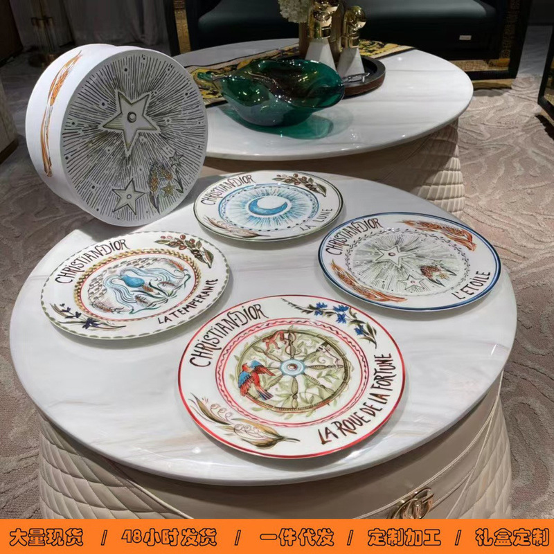 D's High-End Exquisite Bone China Western Plate Sun, Moon and Stars 10inch Flat Plate Gift Box Set of 4-Piece Ceramic Plate Wholesale