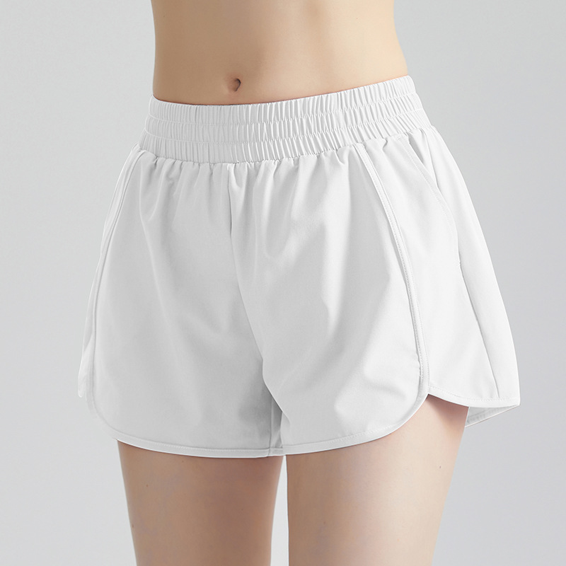 Wiman falso de dos pantalones deportivos de mujer con bolsillo suelto, rápido secado, anti-perder, pantalones cortos de ejercicio de verano