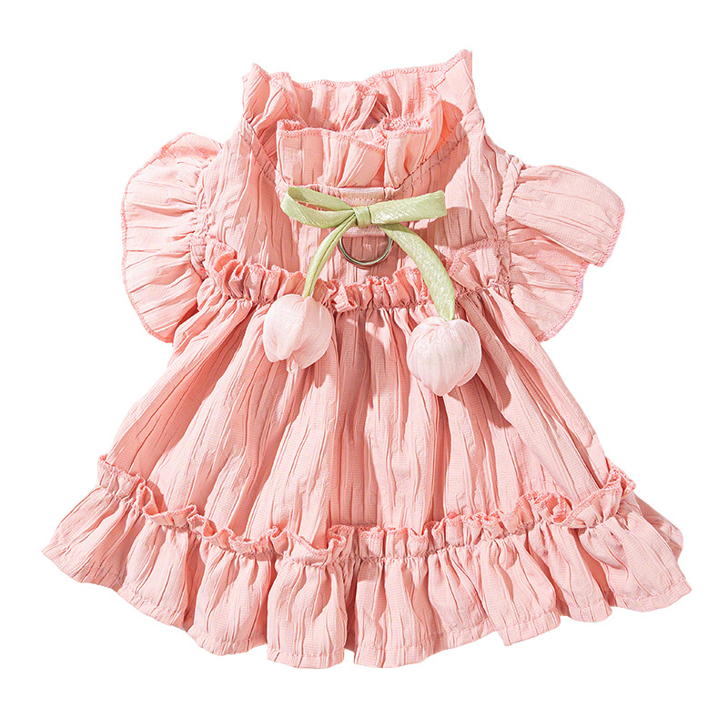 Primavera perros tulipanas dobladas princesa vestido de verano gato falda de dos patas ropa de perro