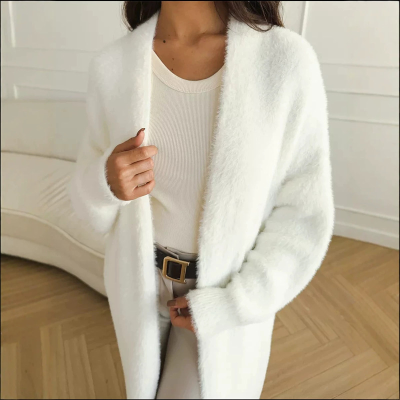 Cross-border long-sleeved knitted cardigan for women, new autumn/winter style, fluffy, soft, loose-fitting, and with a relaxed, casual look, resembling a faux mink fur sweater
