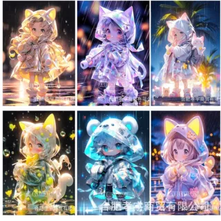 5D钻石画小女孩闪光黑色背景图画儿童贴画系列 十字绣DIY贴钻画