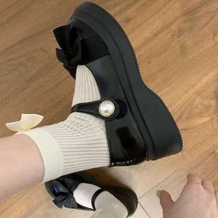 French Velcro Mary Jane Small Leather Shoes 2025 New Spring and Summer Thick-Soled Heightening Bow with Skirt Jk Shoes
