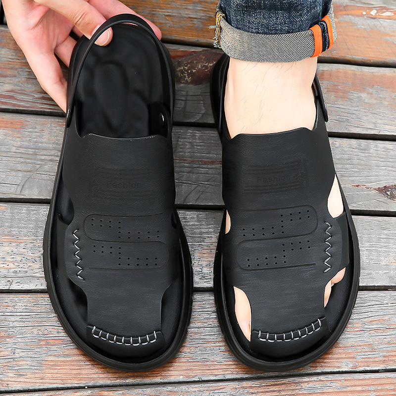 Men's Leather Closed Toe Sandals For Beach And Driving Casual_voghion.com
