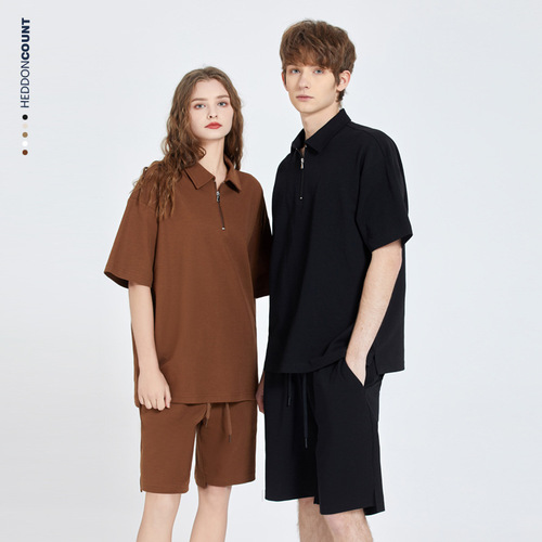 American Trend Texture Collar Short-Sleeve Polo Shirt Men's Summer Loose Round Neck Half-Zip T-shirt Top