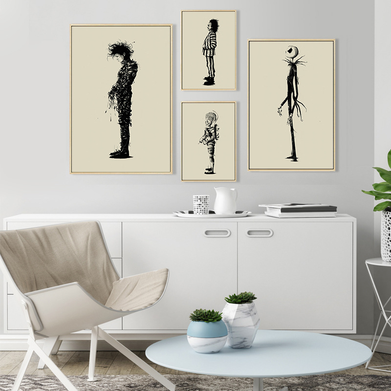 跨境热销爱德华剪刀手抽象艺术人物装饰画画芯家居墙壁帆布画海报