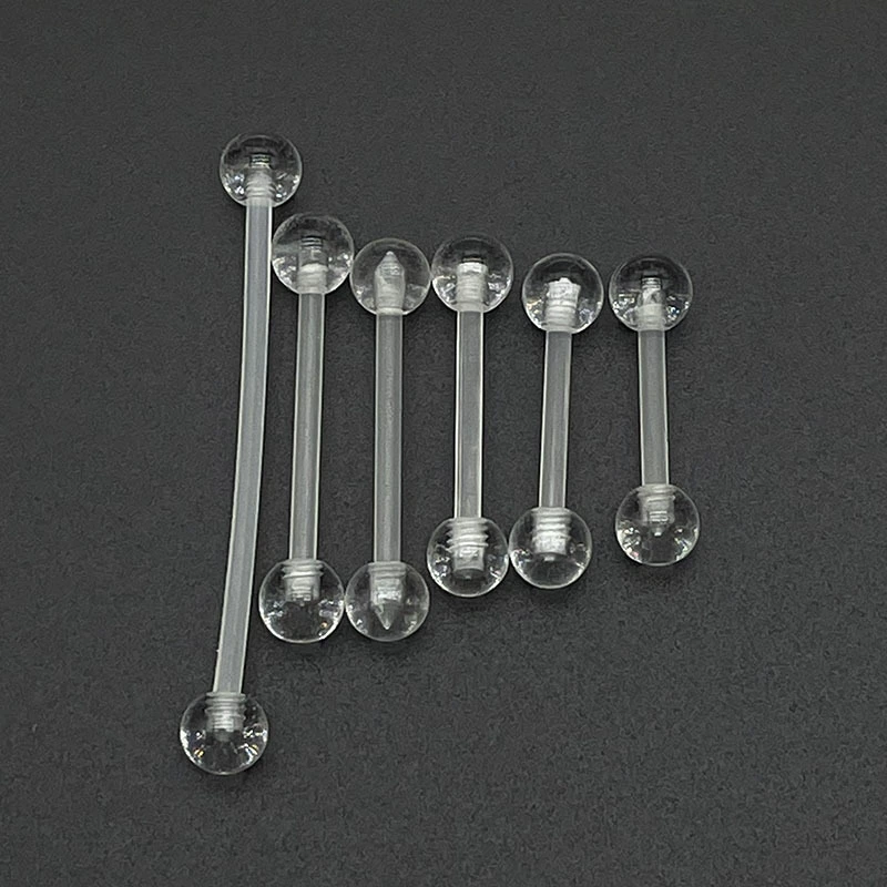 Acrylic Tongue Barbell — Transparent Invisible Design, Gauges 1.2 / 1.6 mm, Multiple Lengths