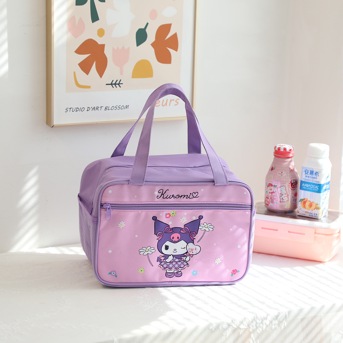 Nuevo coolomi de dibujos animados pequeño perro Blanco Bolsa de aislamiento estudiante de la escuela primaria de gran capacidad con bolsillo lateral bolsa de almuerzo Portátil Bolsa de Almuerzo