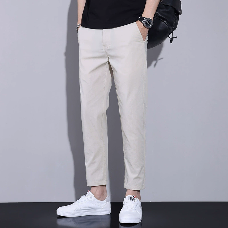 Summer white trend thin silk trousers, loose straight fit