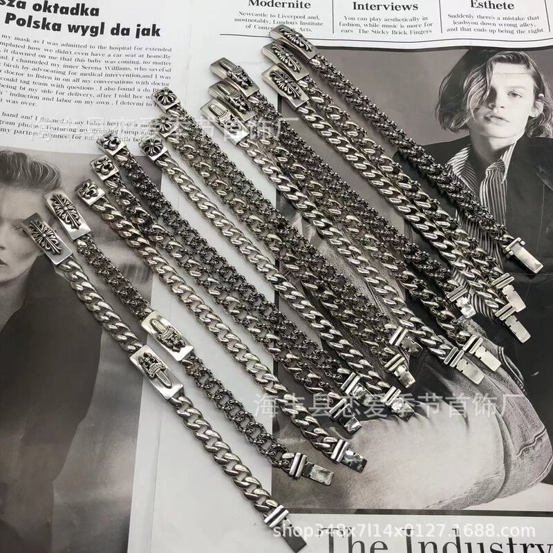 ch Crozier Bracelet S925 Sword Ship Anchor Cross Flower Men's Bracelet Hip Hop Retro Thick Chain Couple